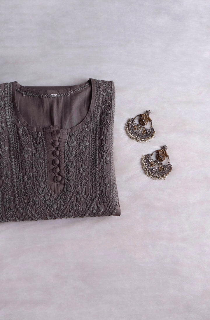 Haania Grey Long Cotton Kurta