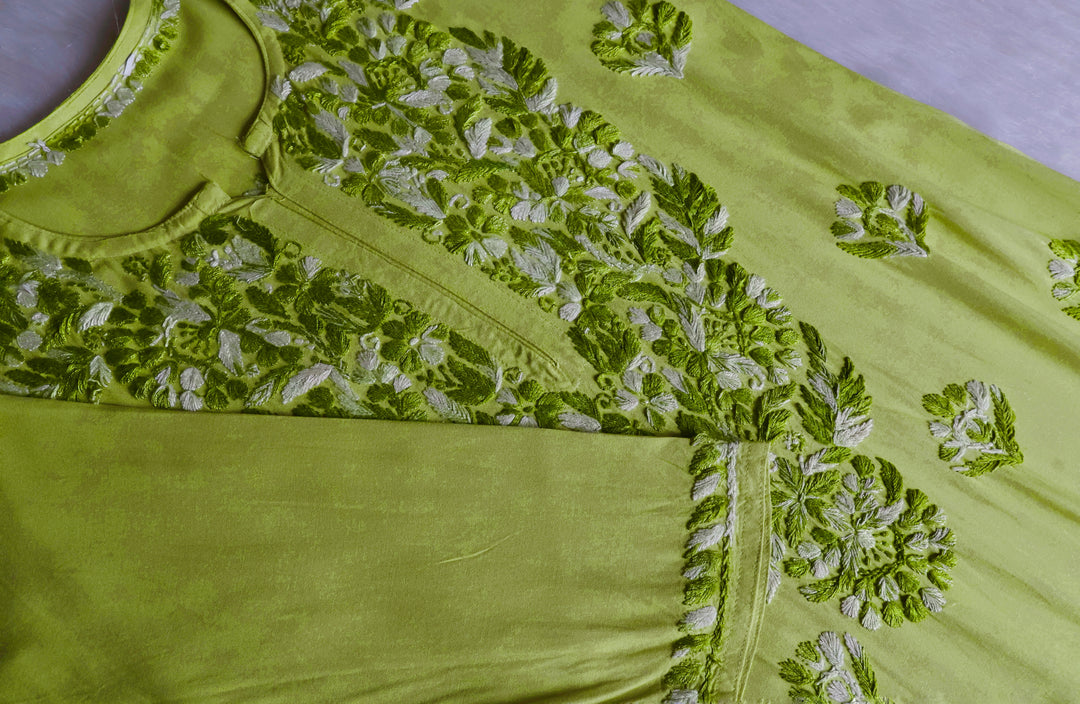 Nuresa Green Ombre Thread Long Rayon Kurta