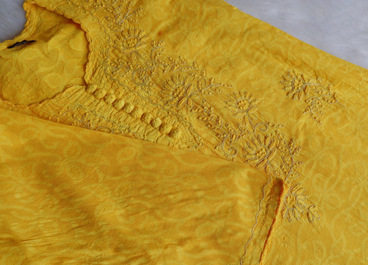 Yellow Long Jacquard Cotton kurta