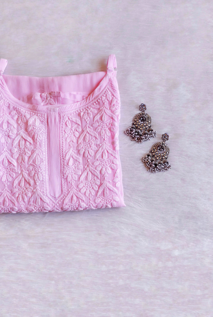 Hana Baby Pink Long Viscose Noodle Strap Kurta