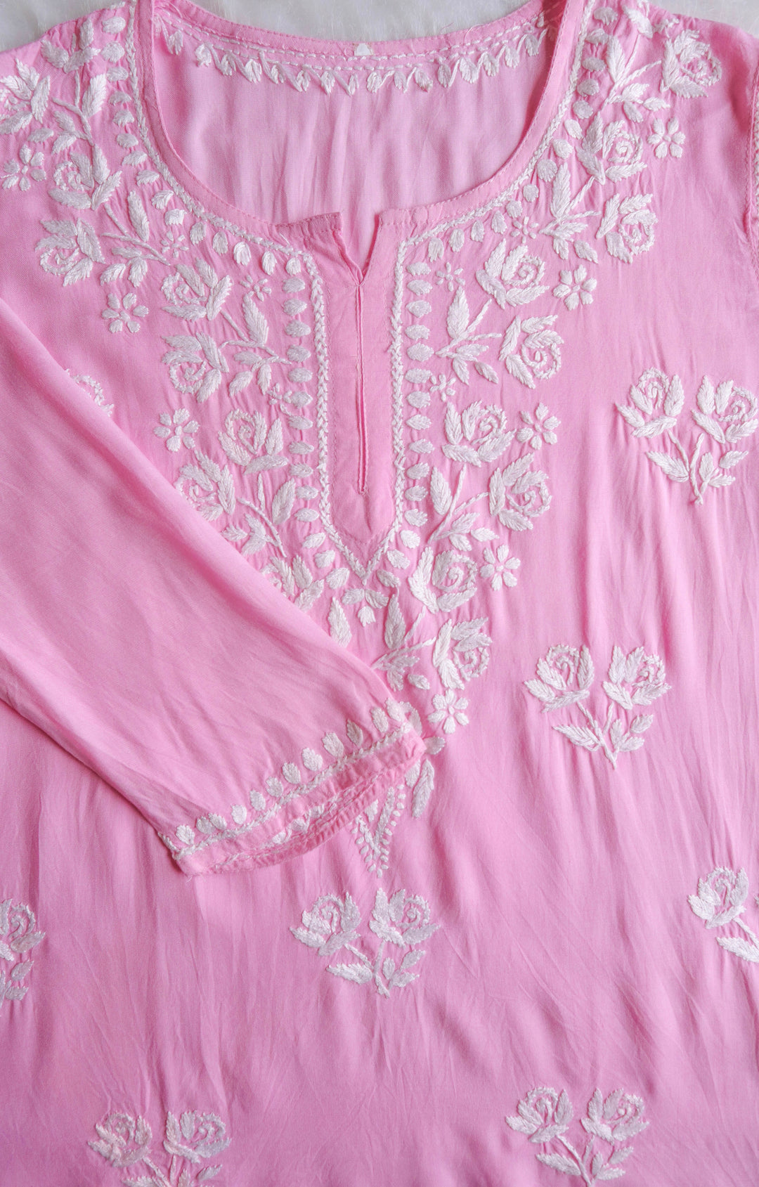Gul Baby Pink & White Short Rayon Kurta