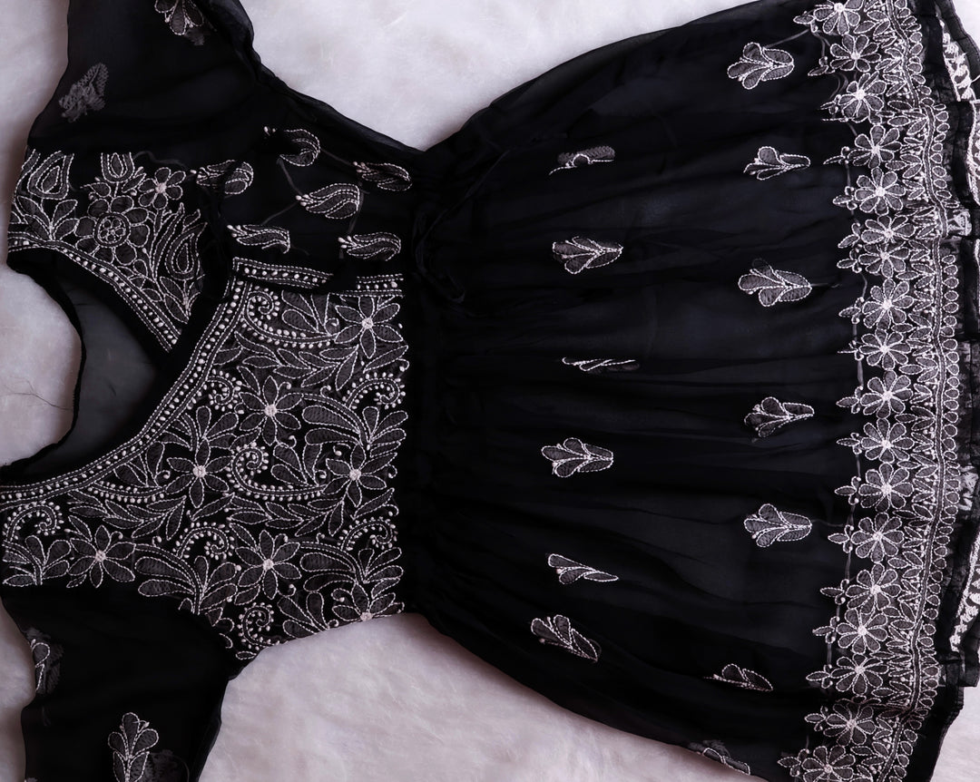 Black & White Georgette Angrakha frock