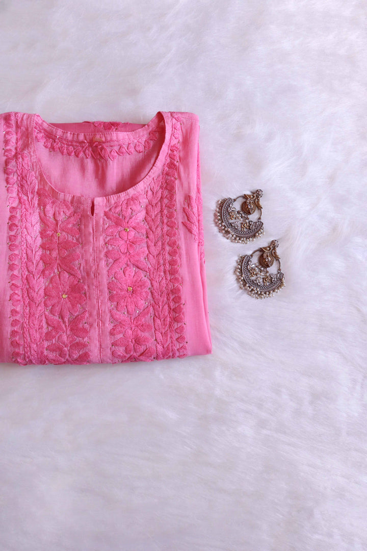 Jannat Baby Pink Chanderi Mukaish Kurta