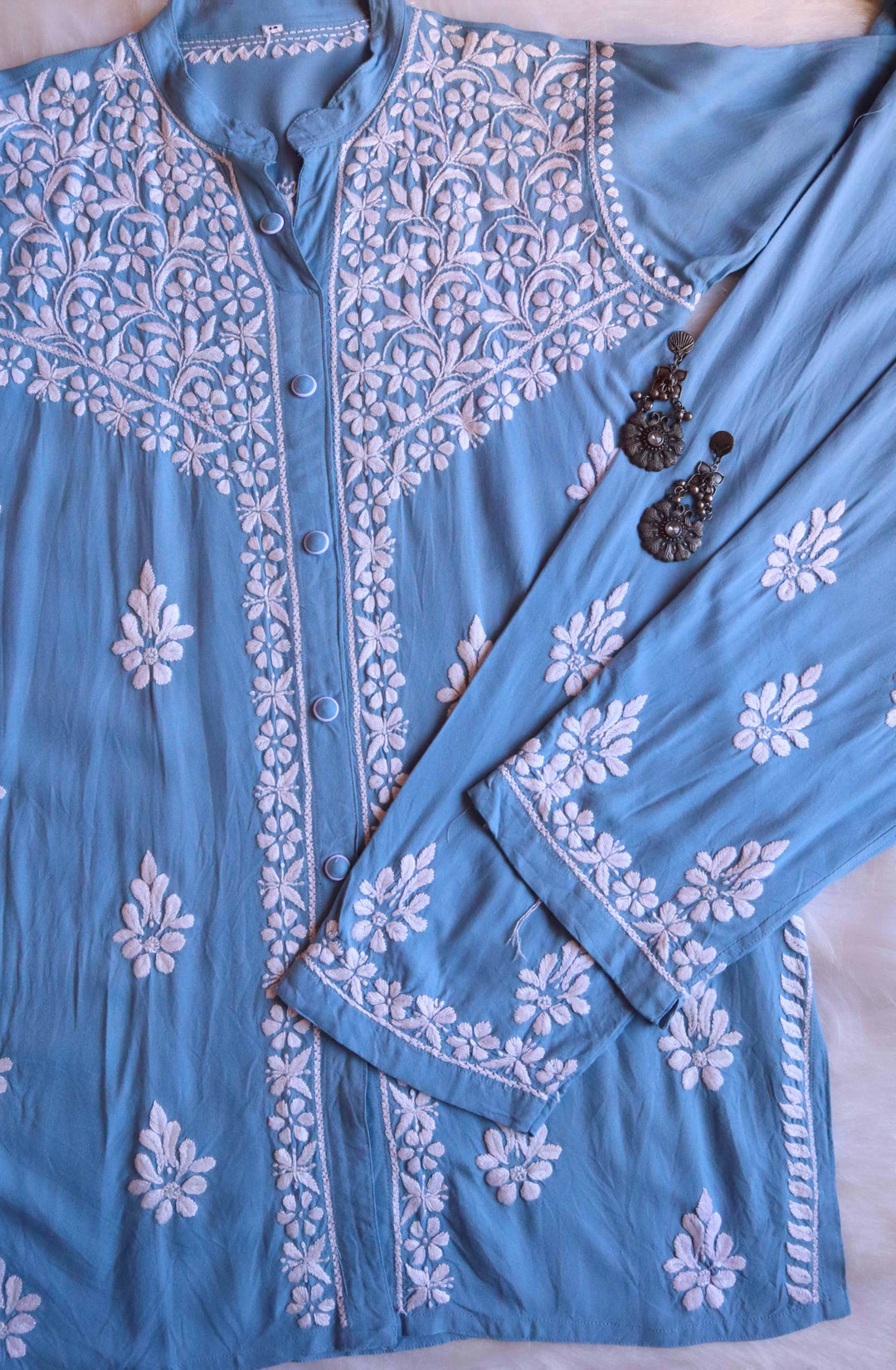 Hayaa Ice Blue Rayon Coord set