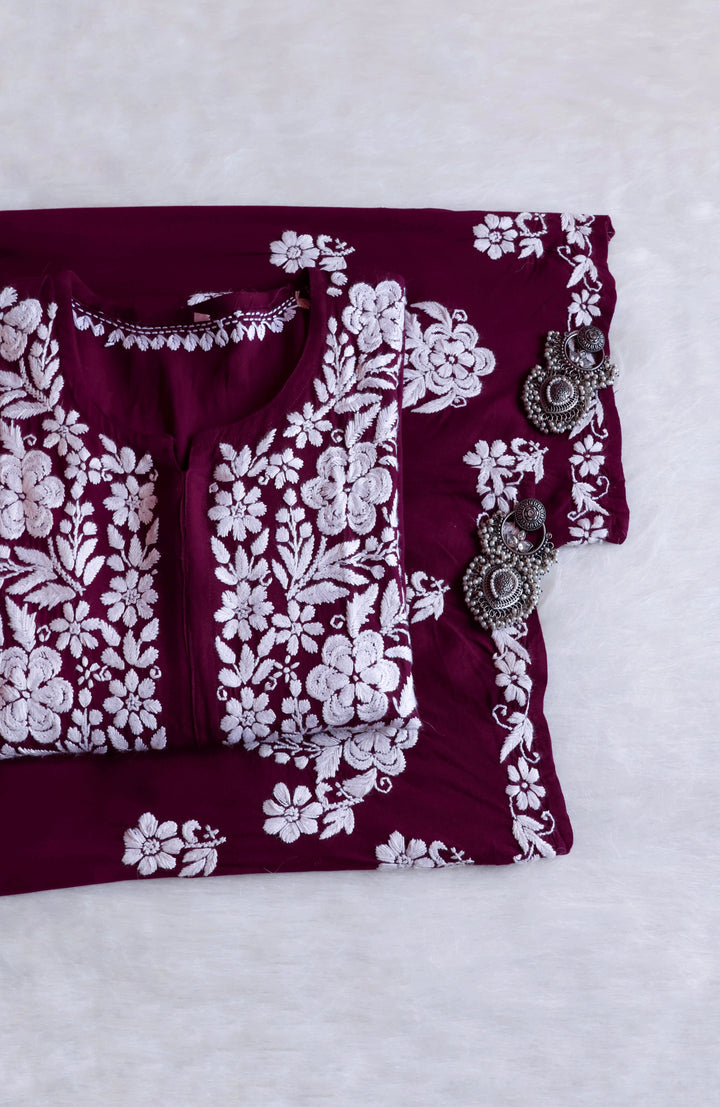 Benafsha Deep Plum Rayon Kurta Pant set