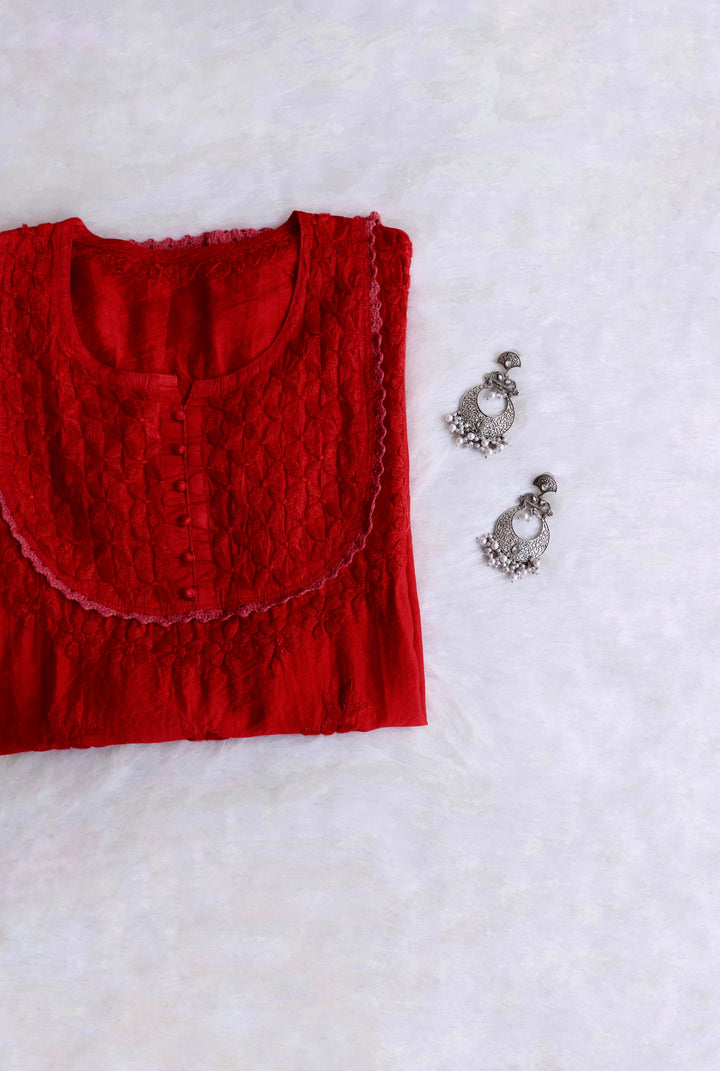 Jannat Red Short Chanderi Kurta