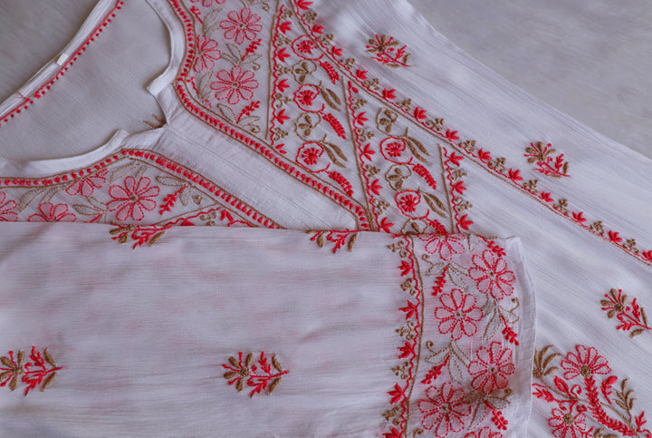 Hoorain White, Peach & Beige Pure Chiffon Kurta