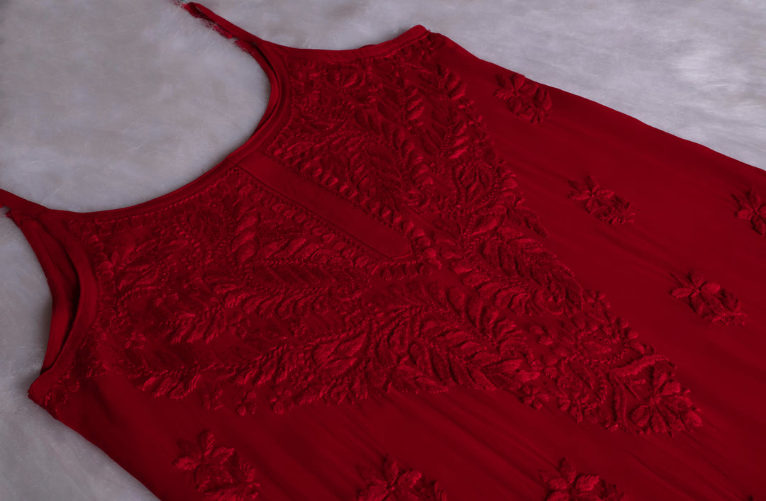 Zimra Maroon Viscose Sleeveless Set