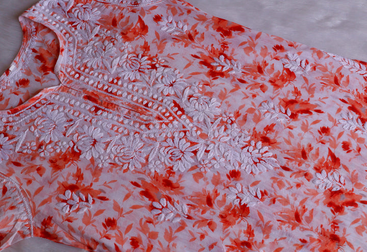 Abhira Peach Pure Mulmul set - Noor Chikankari