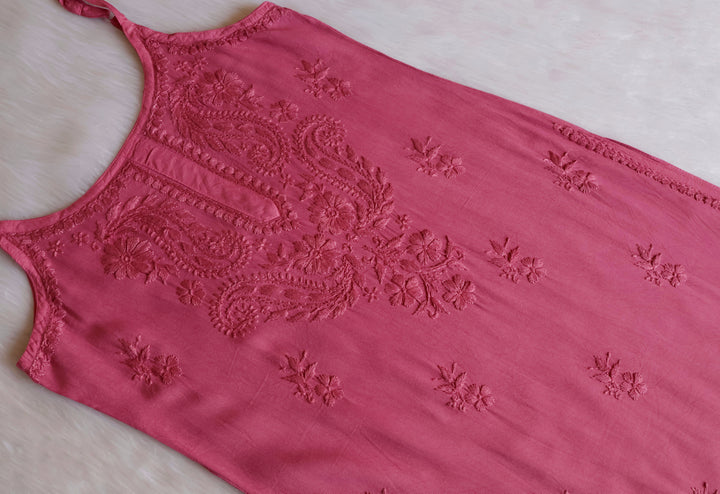 Hala Rose Brown Sleeveless Long Rayon Kurta