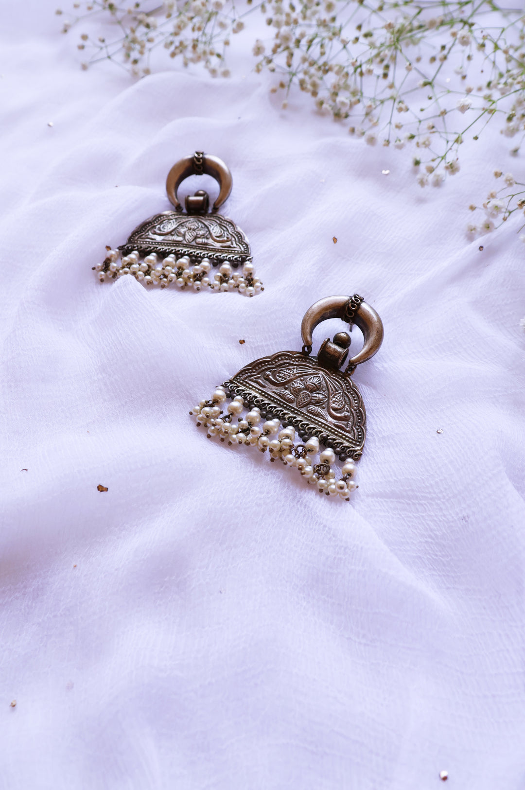 Chunky Oxidised Silver Floral earrings