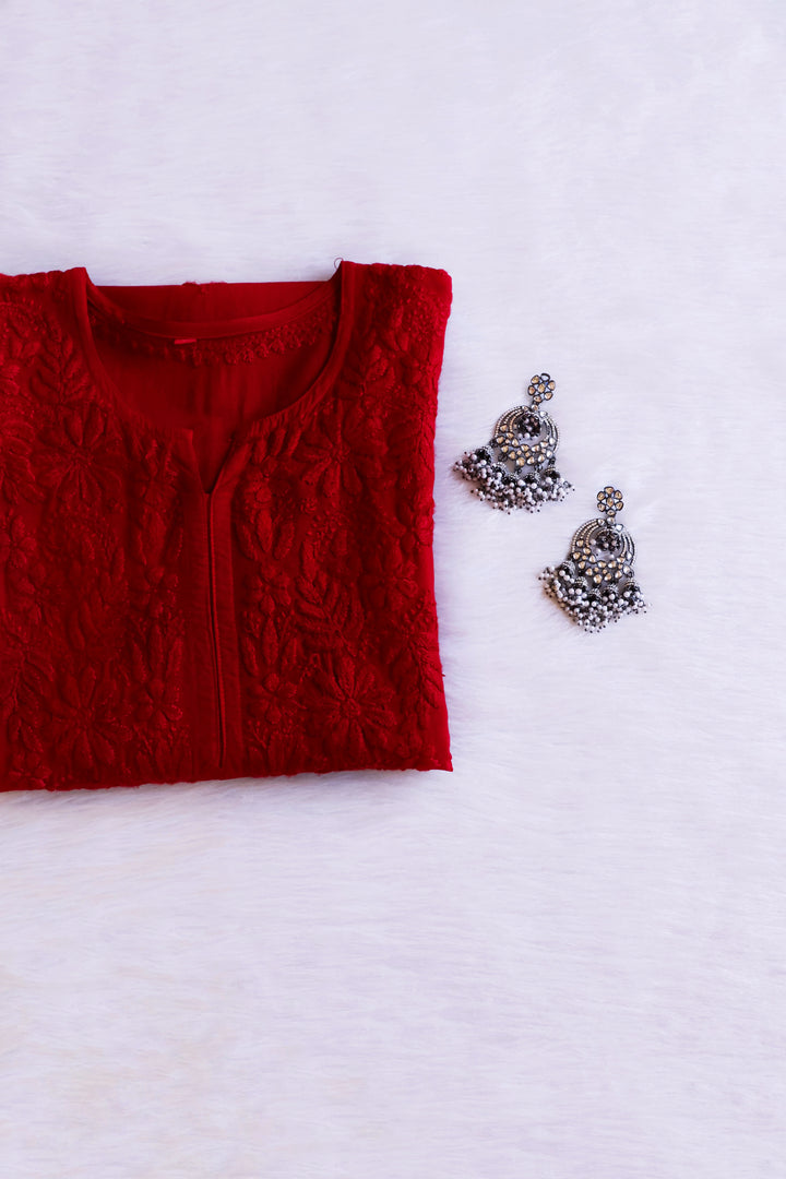 Zahrah Red Ombre Long Rayon Kurta