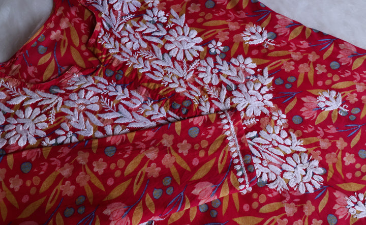 Sajal Deep Pink Floral Long MulMul kurta