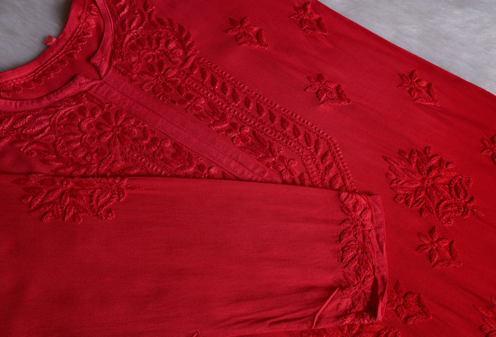 Nagma Coral Red 2 piece Rayon set