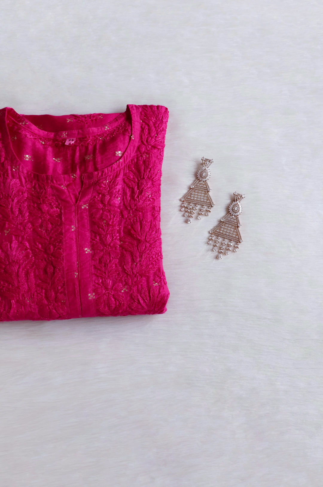 Nazakat Deep Pink Premium Long Chanderi Kurta