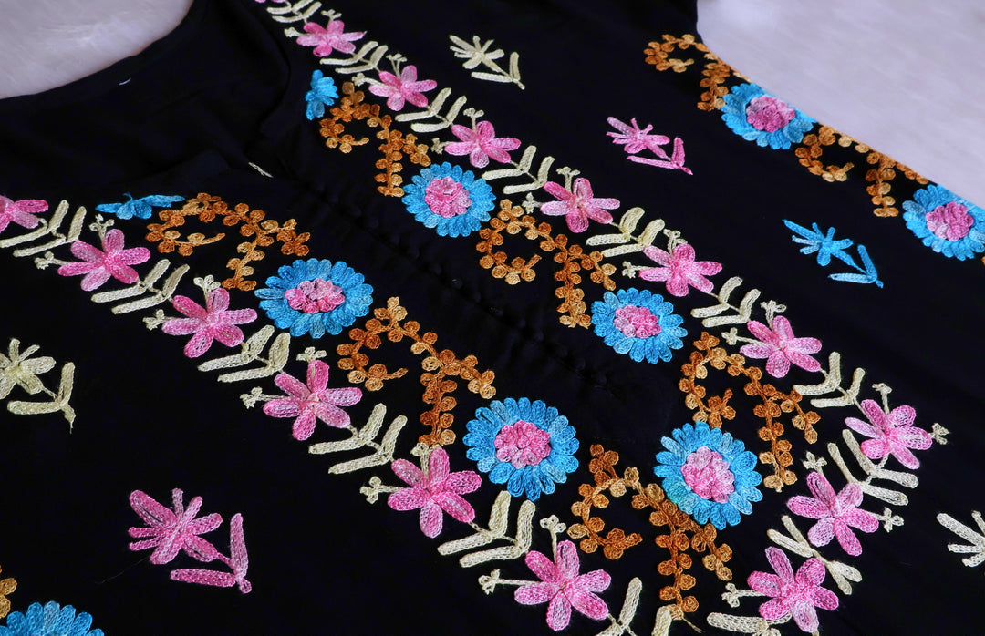 Anah Black & Blue Long Rayon Kurta