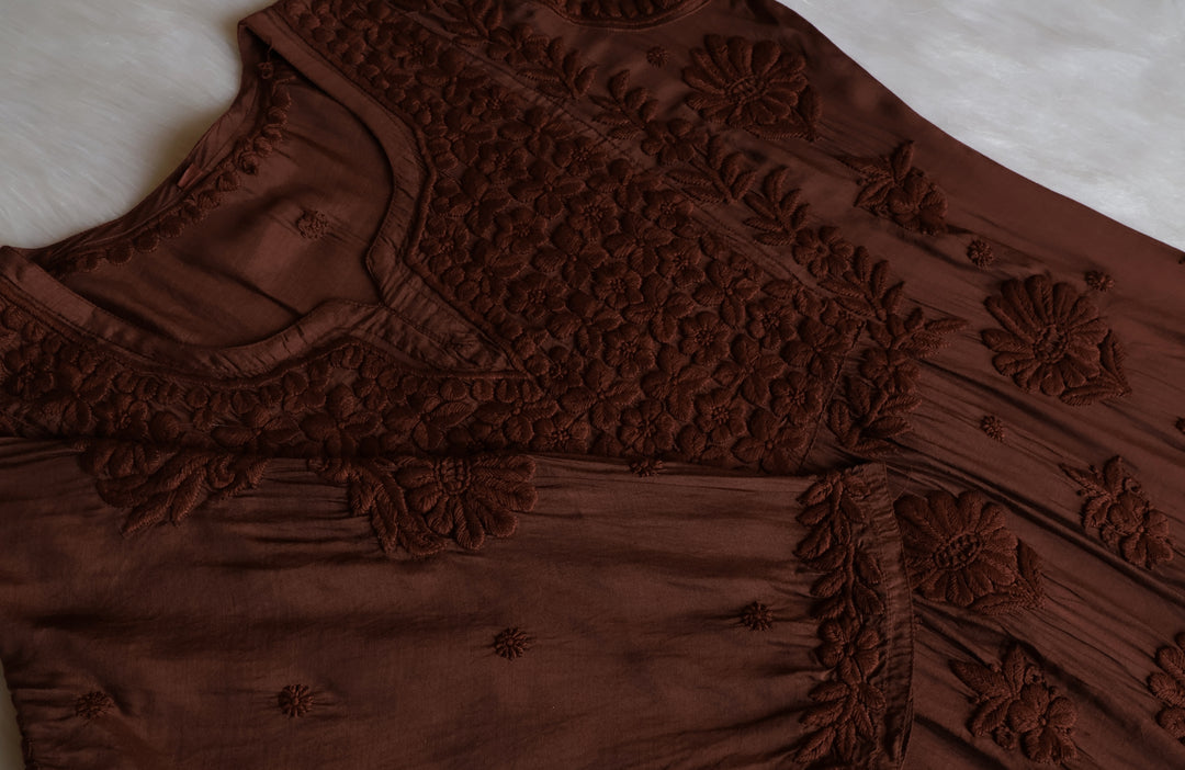 Hoor Caramel Brown 10D Pure Muslin Kurta Set