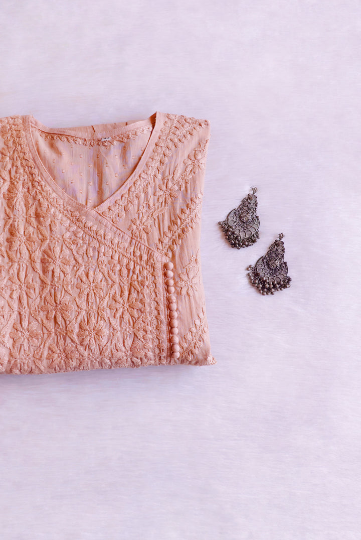 Nazakat Rose Brown Pure Cotton Angarakha Dress
