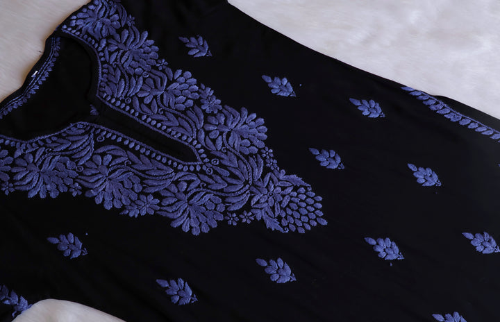 Noora Black & Dusty Purple Long Rayon kurta - Noor Chikankari