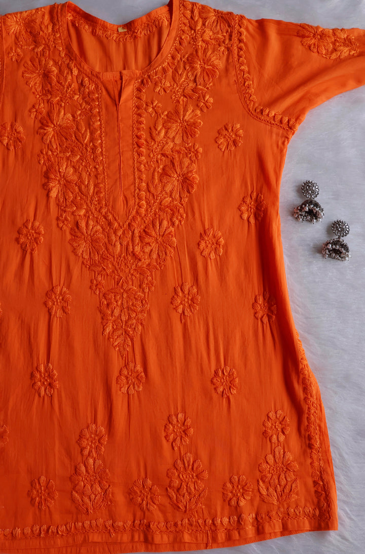 Nazakat Orange Cotton short kurta