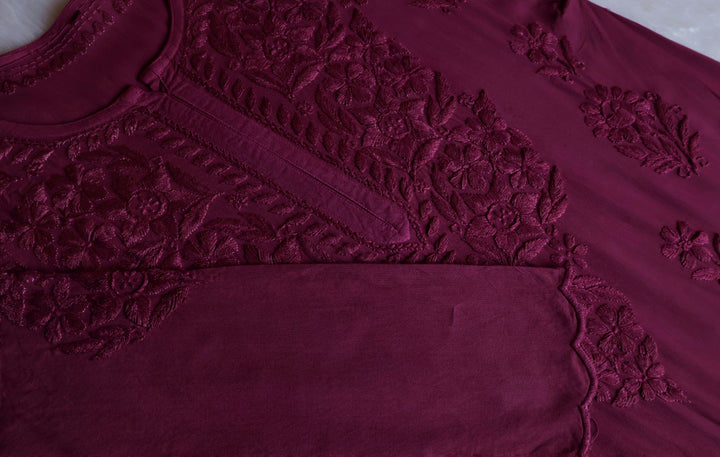 Alishba Deep Plum Scalloped Rayon set