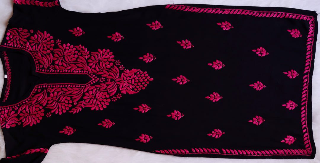 Noora Black & Deep Pink Long Rayon kurta