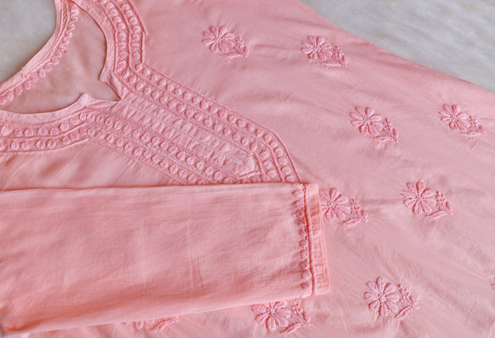 Saleha Pastel Peach Cotton Kurta
