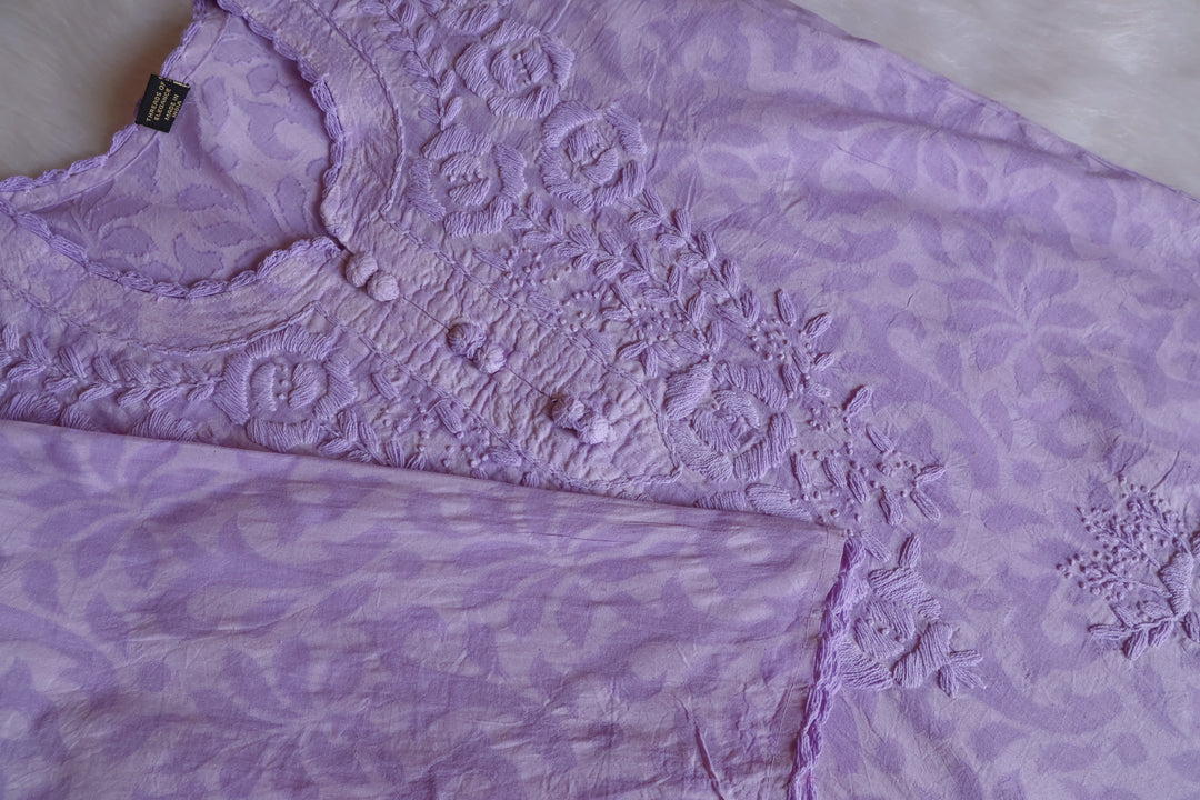 Lavender Long Jacquard Lace Cotton kurta