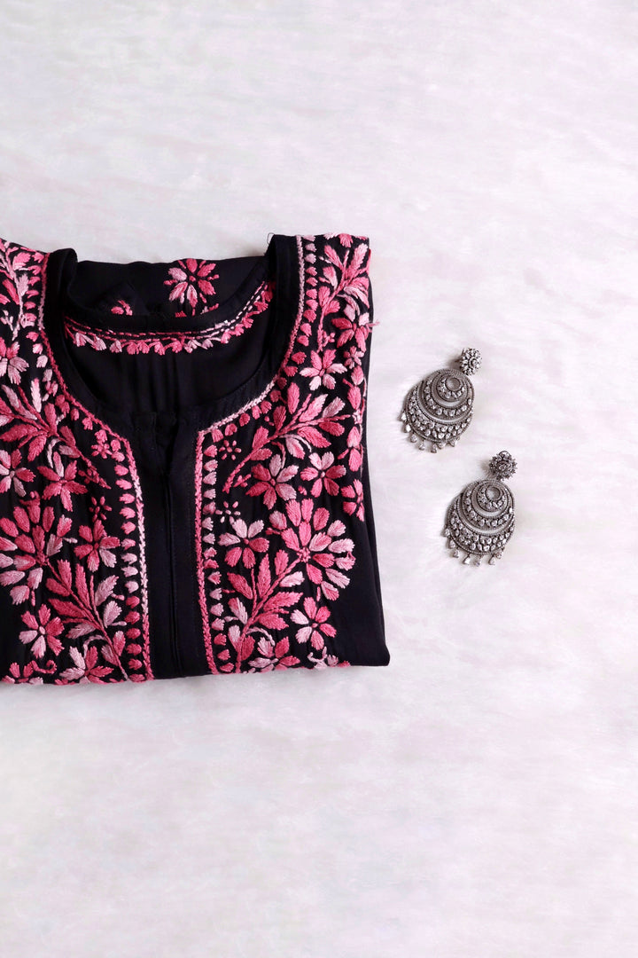 Laiba Black & Rose Pink Long Rayon kurta