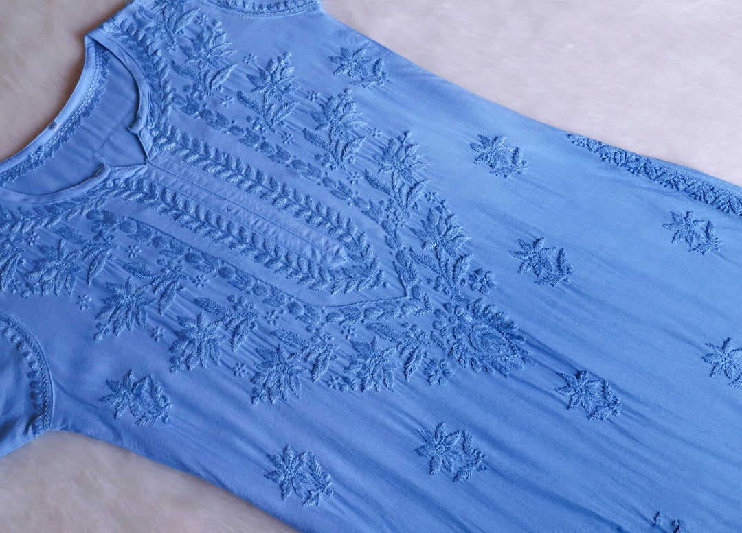 Alfiya Ice Blue Long Ombre Rayon Kurta