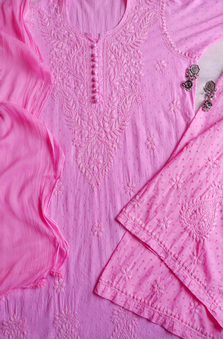 Nazakat Baby Pink 3 Piece Cotton Kurta set
