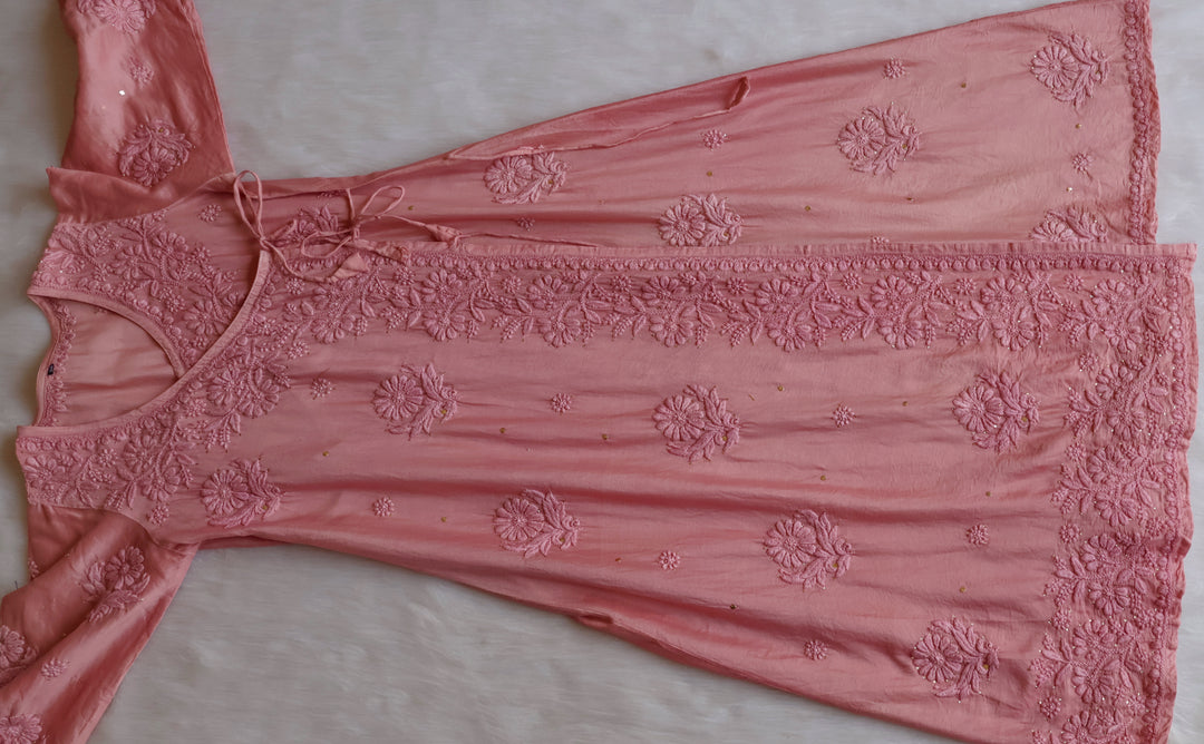Noor Rose brown Pure Chanderi Silk Angarakha