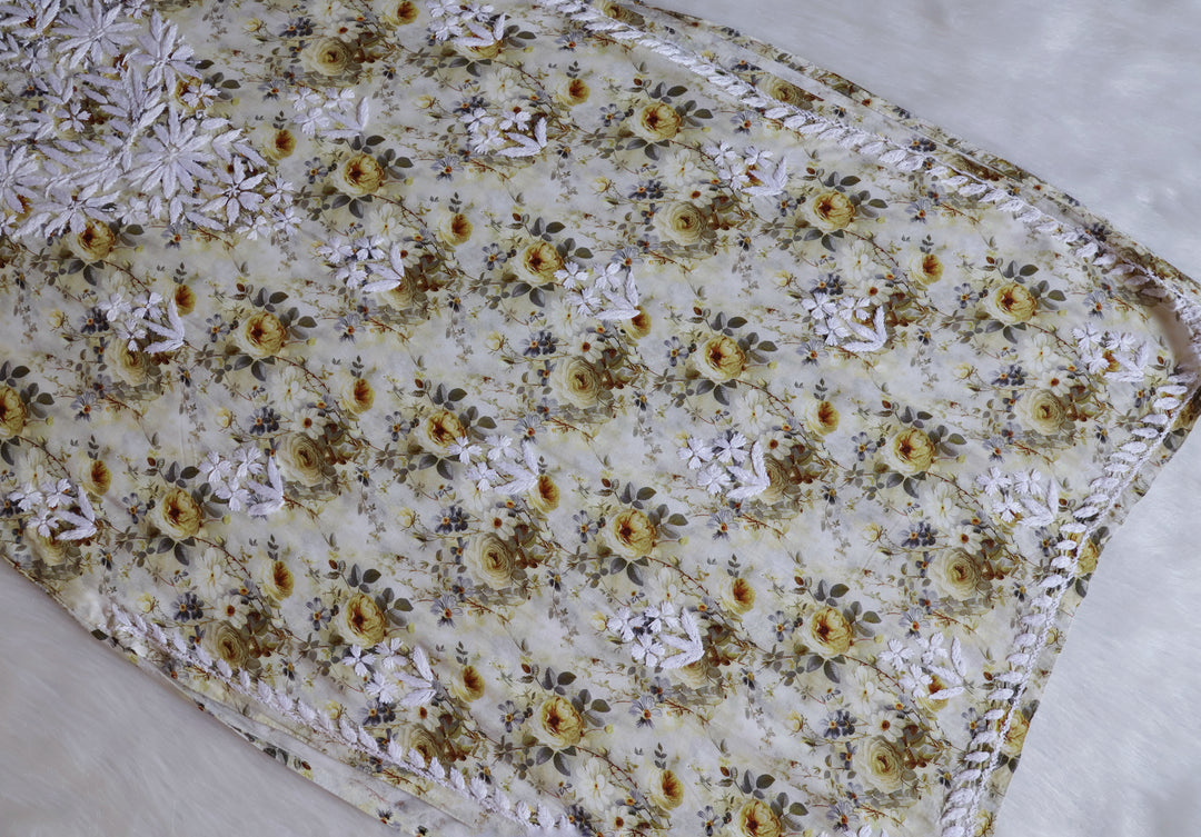 Gulbahaar Olive Green Floral Long Rayon kurta