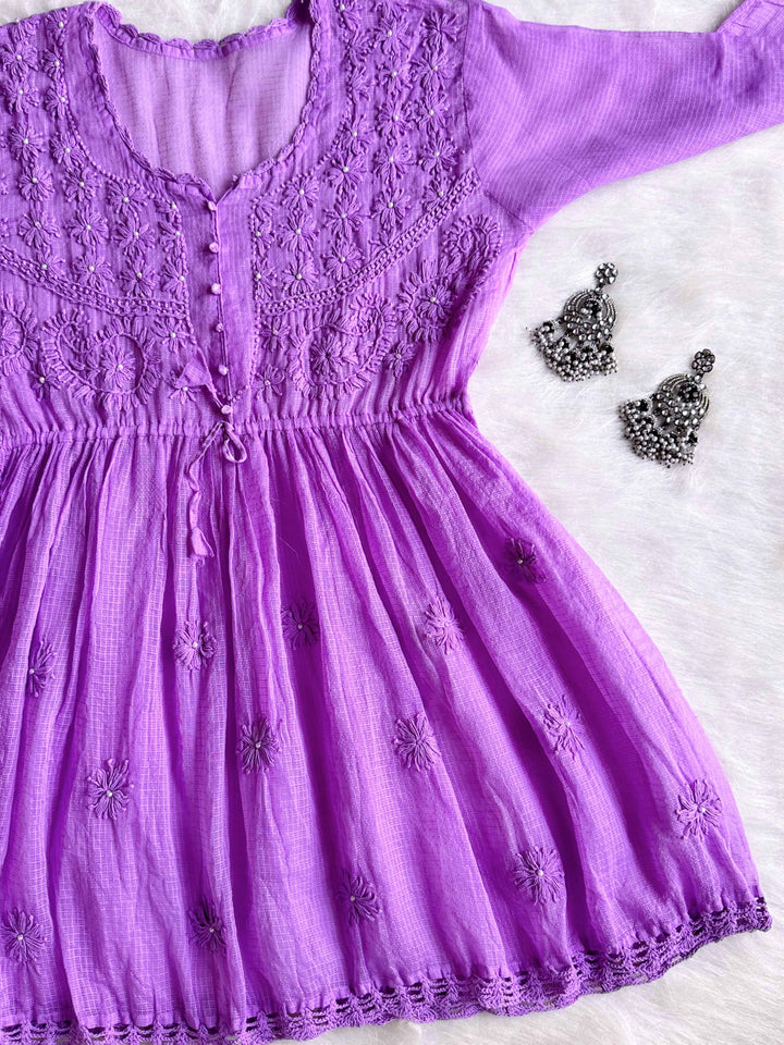 Daania Lavender Kota Pearl short Frock