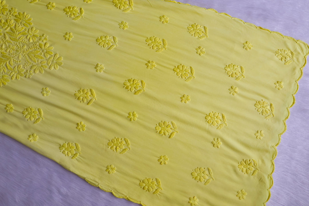 Gul Pastel Yellow Scalloped Long Rayon Kurta