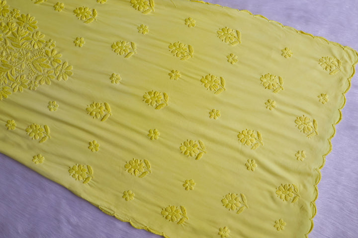Gul Pastel Yellow Scalloped Long Rayon Kurta