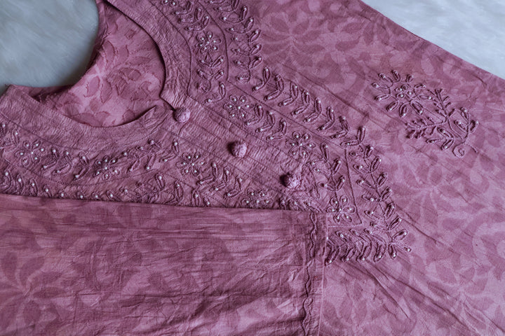 Dusty Lavender Long Jacquard Pearl Cotton kurta