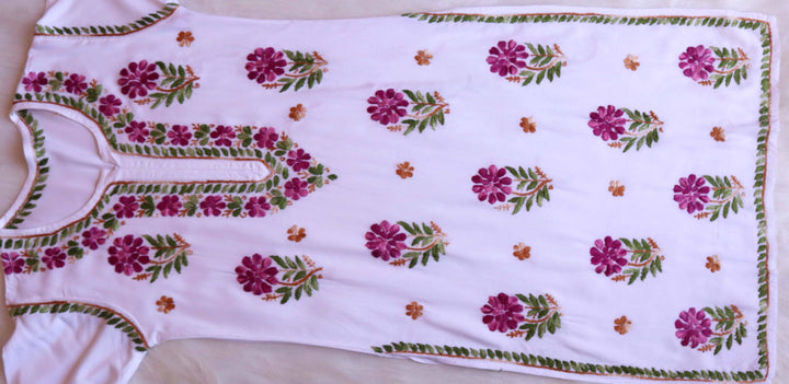 Gul-e-Jahaan White & Plum Rayon Kurta - Noor Chikankari
