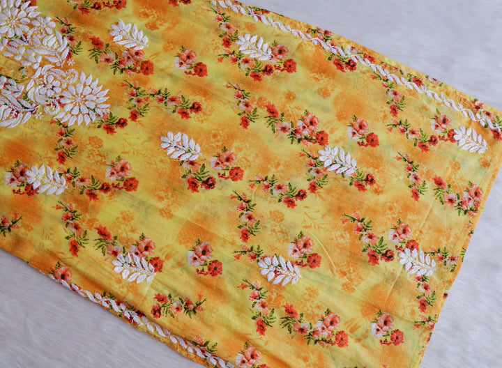 Gul Yellow Floral Long MulMul Kurta