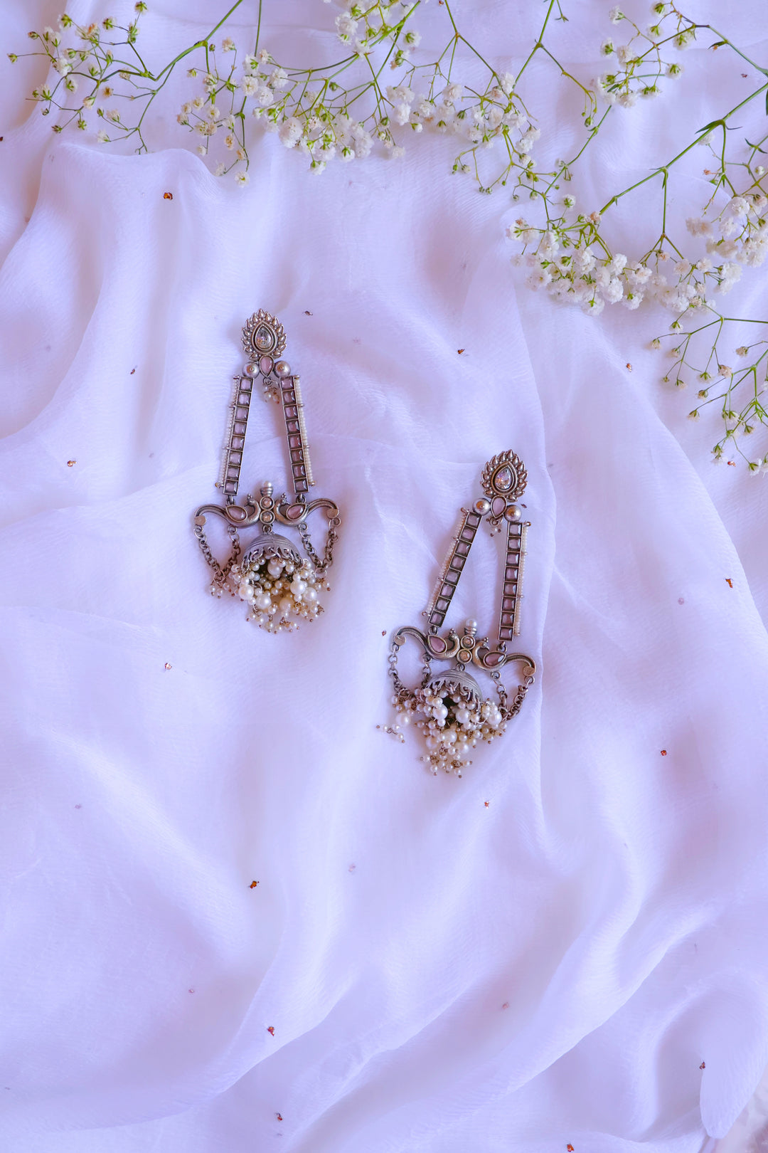 Princess Pink Swan Chandelier oxidised earrings