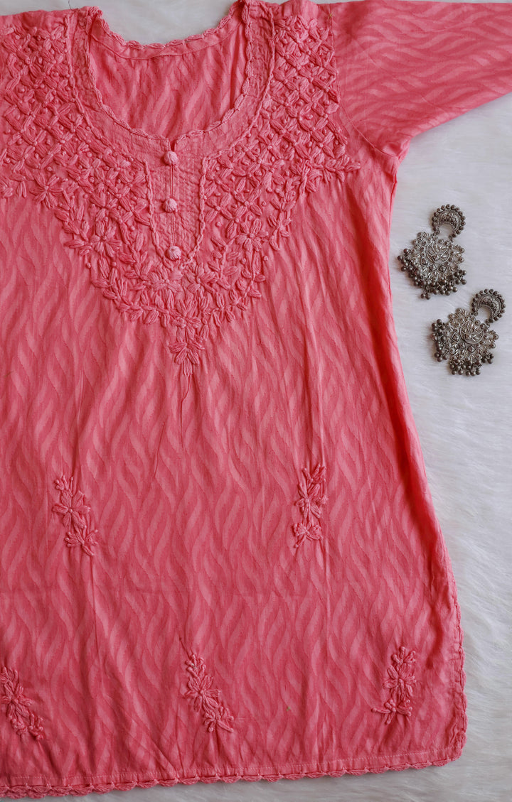 Zaina Rose Pink Short Jacquard Cotton kurta