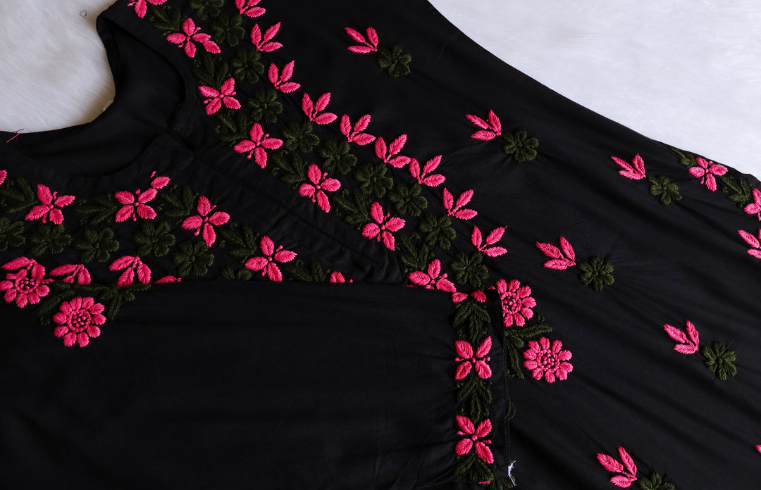 Gulbahaar Black, Pink & Olive Rayon Kurta Set