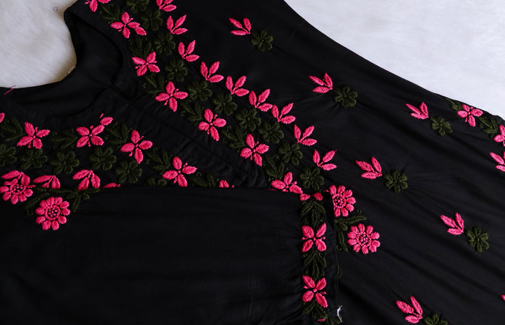 Gulbahaar Black, Pink & Olive Rayon Kurta Set