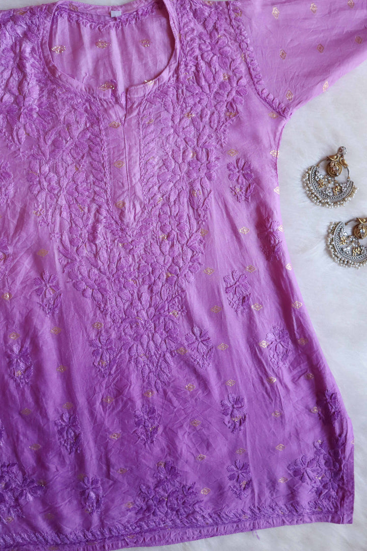 Nazakat Lavender Short Chanderi Kurta