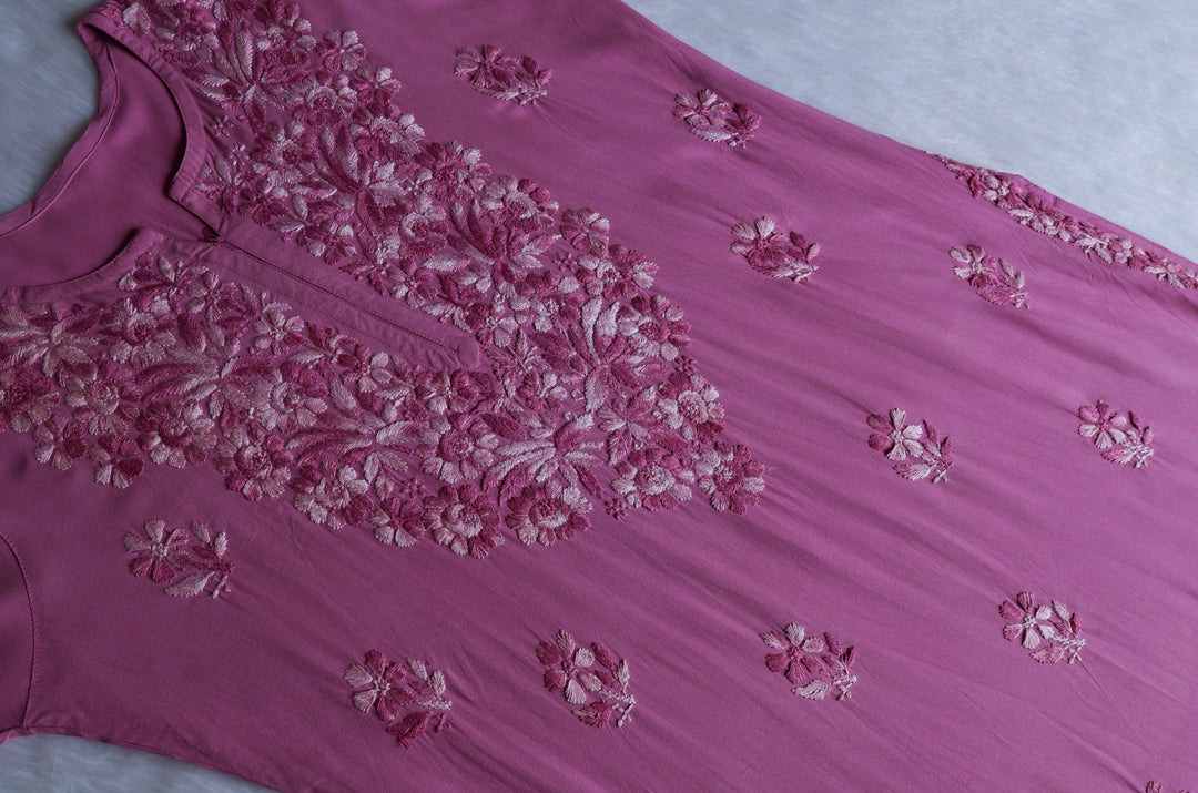 Nuresa Mauve Pink Ombre Thread Long Rayon Kurta