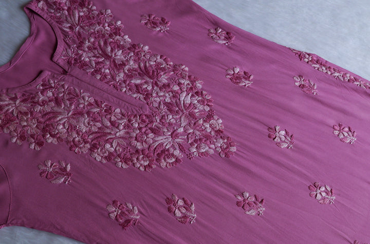 Nuresa Mauve Pink Ombre Thread Long Rayon Kurta