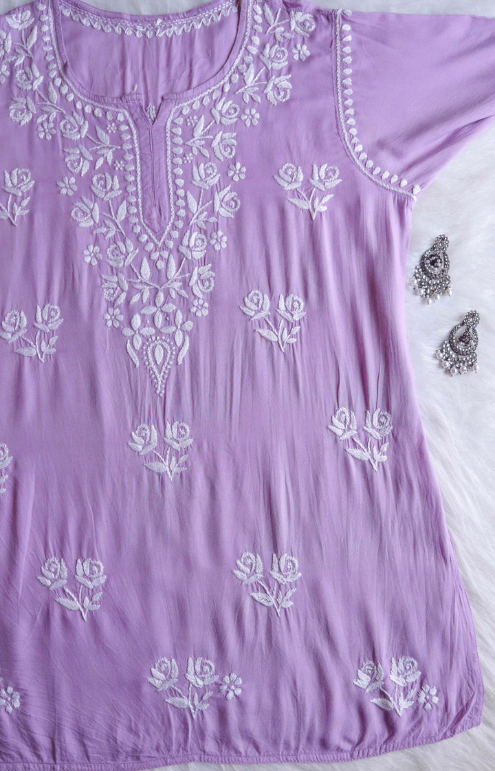Gul Lavender & White Short Rayon Kurta