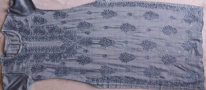 Nazakat Grey Premium Long Chanderi Kurta