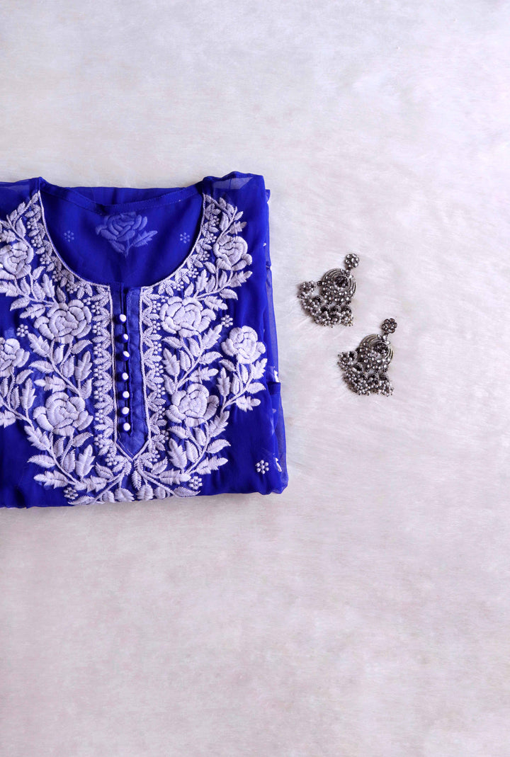 Daneen Royal Blue Long Georgette Kurta