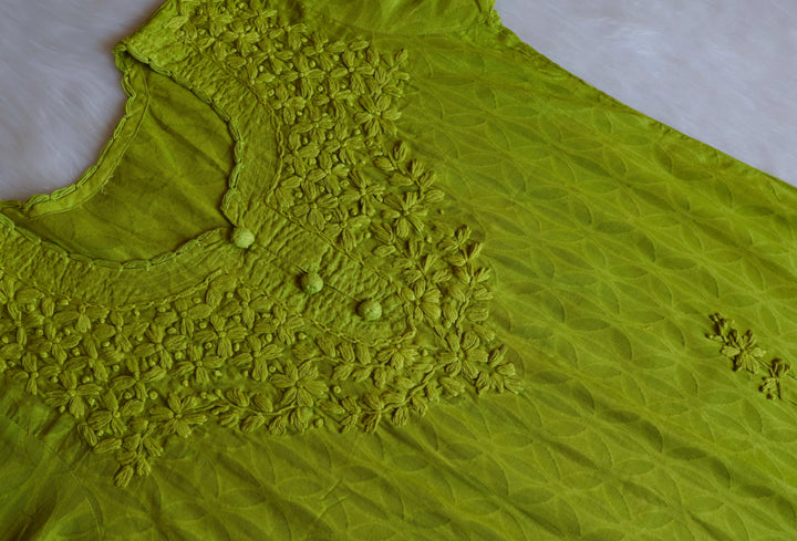 Zaina Green Short Jacquard Cotton kurta